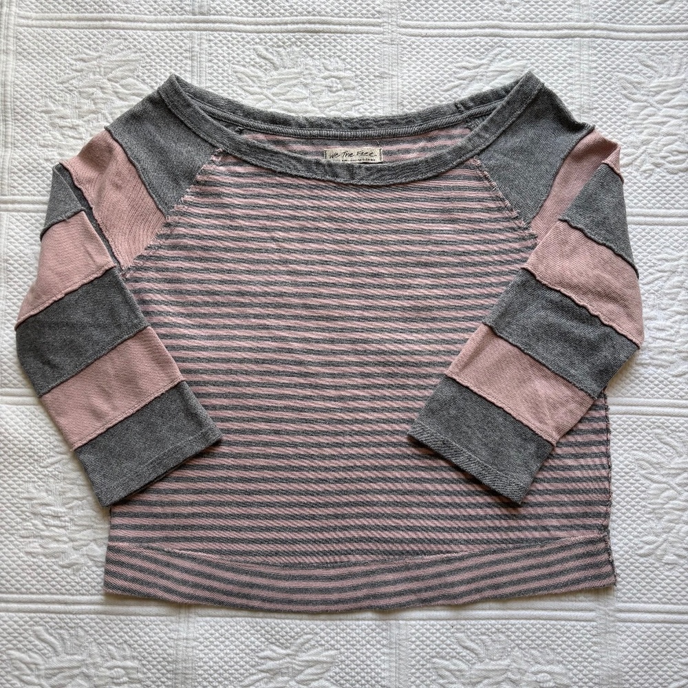 We The Free, Free People Grey Combo First Mate Striped Top - Small